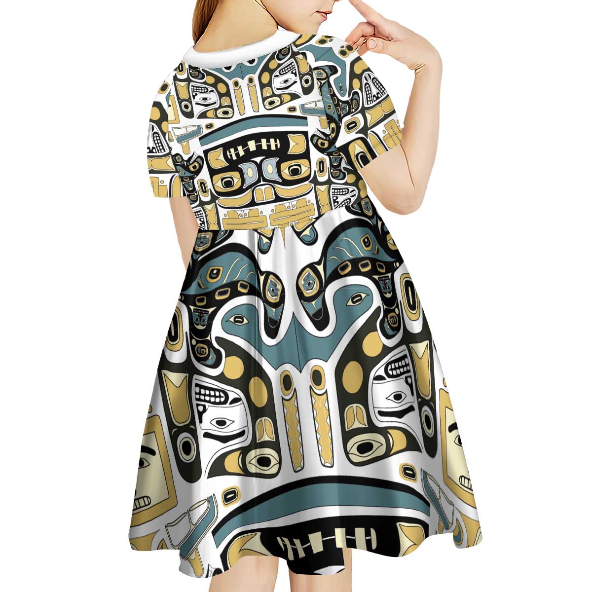 Canada Chilkat Pattern Kid Short Sleeve Dress Haida Spirit