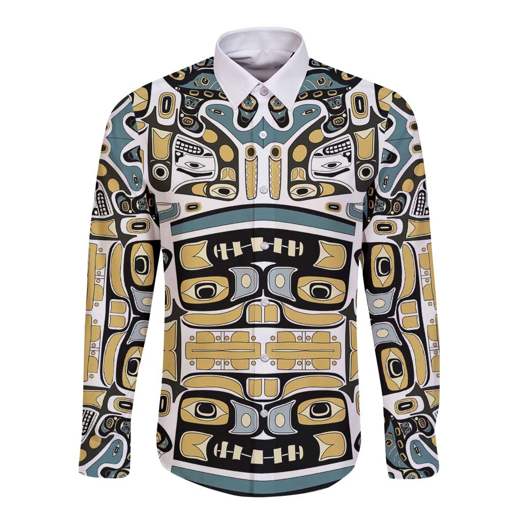 Canada Chilkat Pattern Long Sleeve Button Shirt Haida Spirit