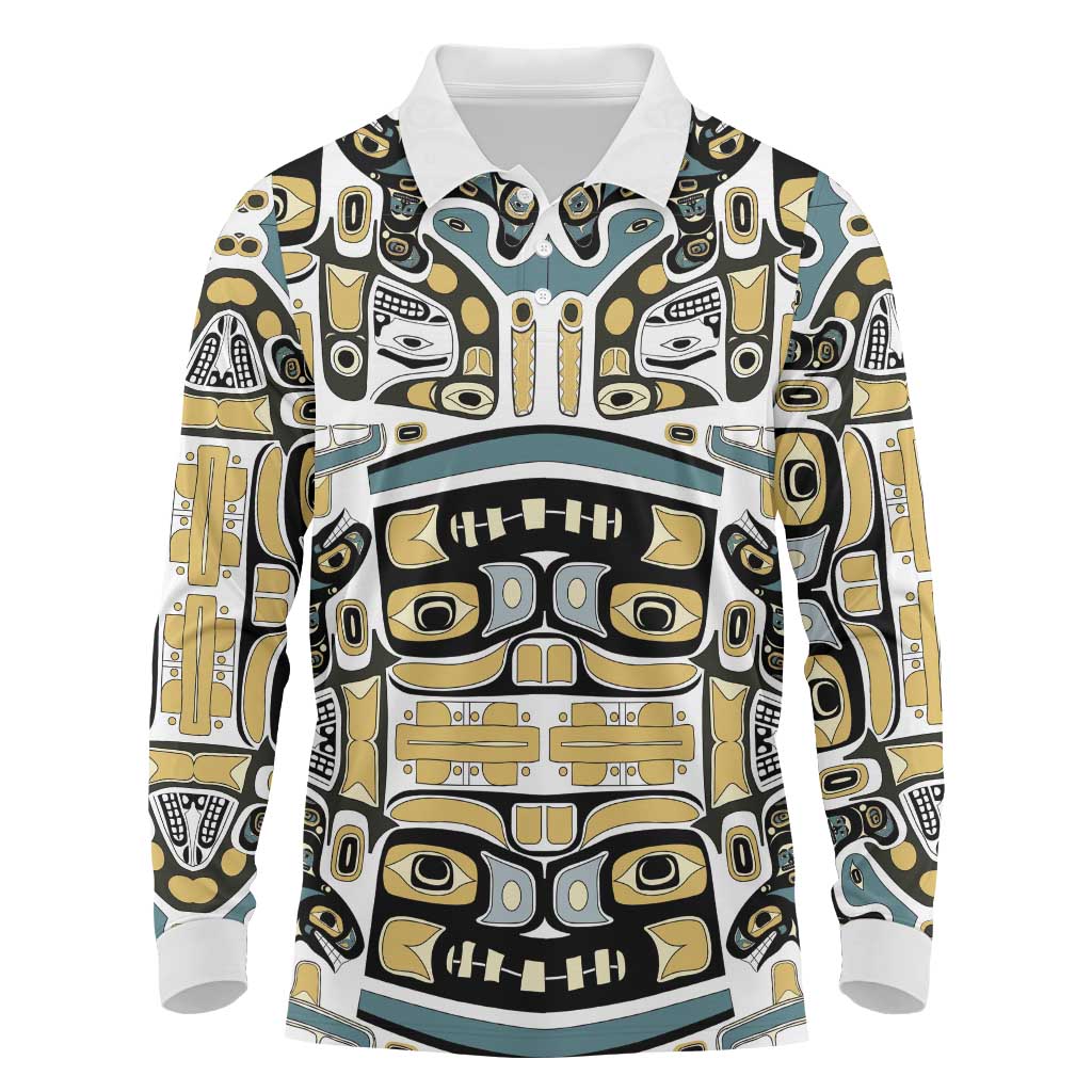 Canada Chilkat Pattern Long Sleeve Polo Shirt Haida Spirit