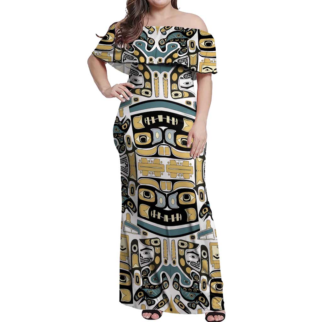 Canada Chilkat Pattern Off Shoulder Maxi Dress Haida Spirit