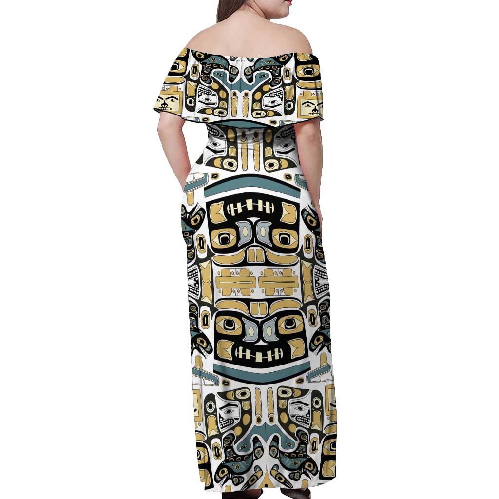 Canada Chilkat Pattern Off Shoulder Maxi Dress Haida Spirit