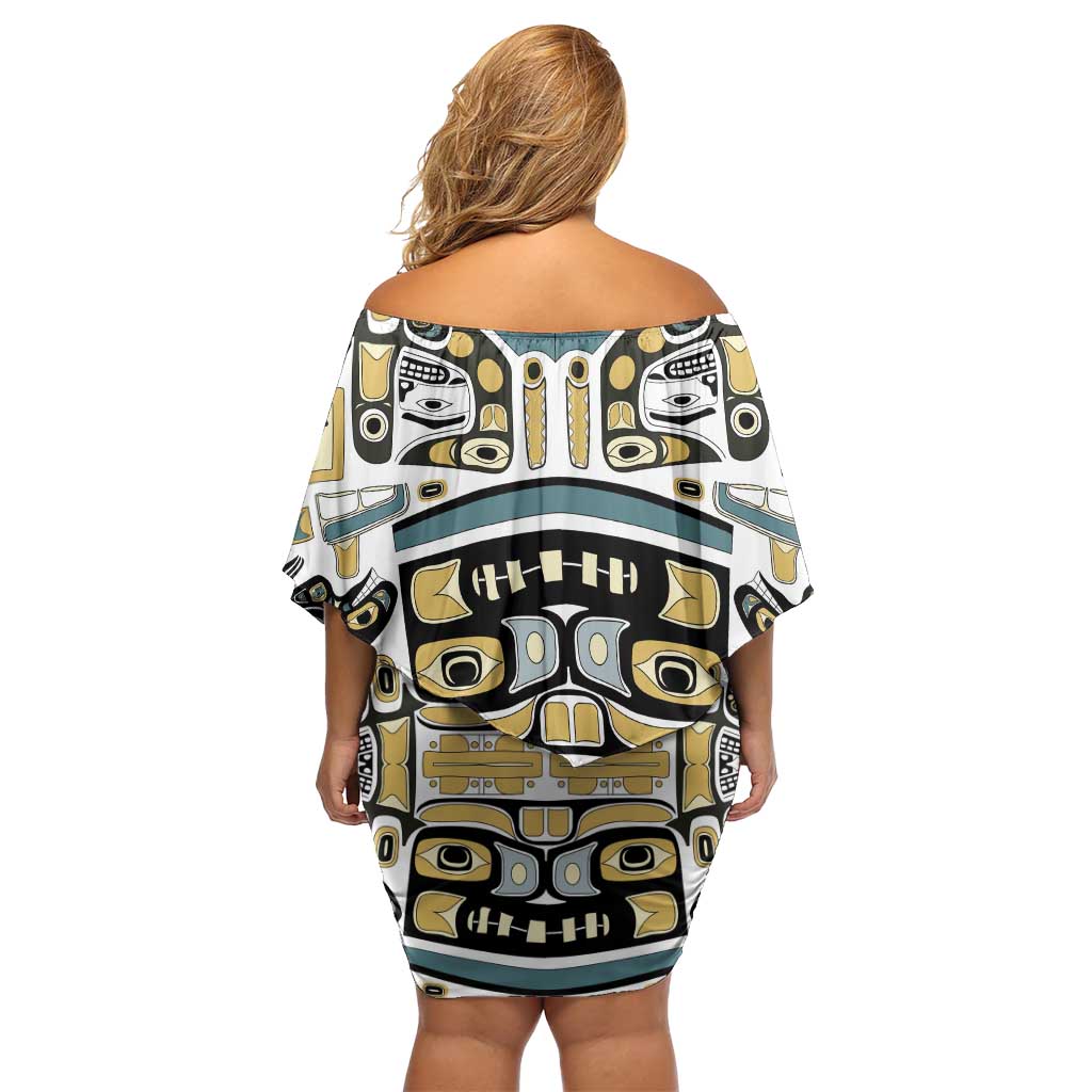 Canada Chilkat Pattern Off Shoulder Short Dress Haida Spirit