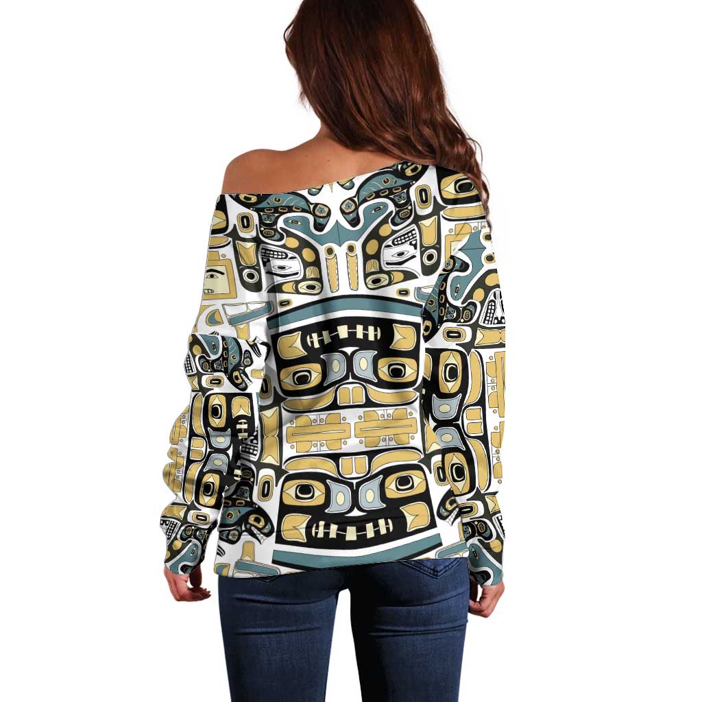 Canada Chilkat Pattern Off Shoulder Sweater Haida Spirit