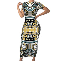 Canada Chilkat Pattern Short Sleeve Bodycon Dress Haida Spirit