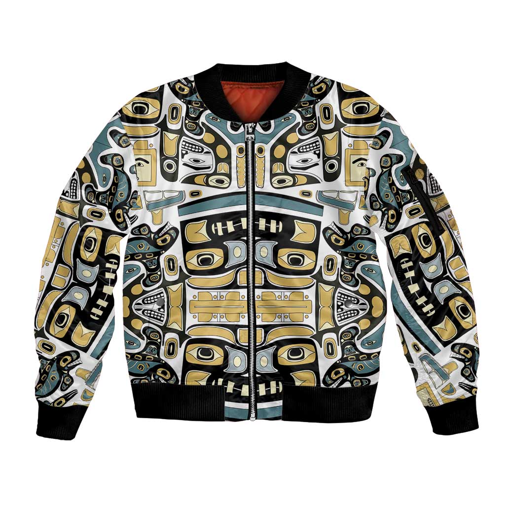 Canada Chilkat Pattern Sleeve Zip Bomber Jacket Haida Spirit