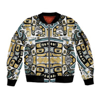 Canada Chilkat Pattern Sleeve Zip Bomber Jacket Haida Spirit