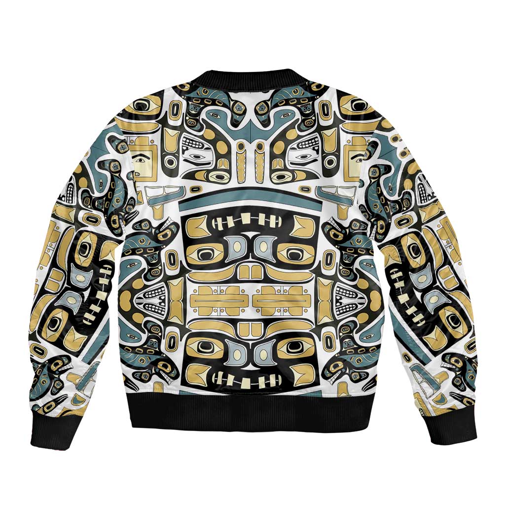 Canada Chilkat Pattern Sleeve Zip Bomber Jacket Haida Spirit