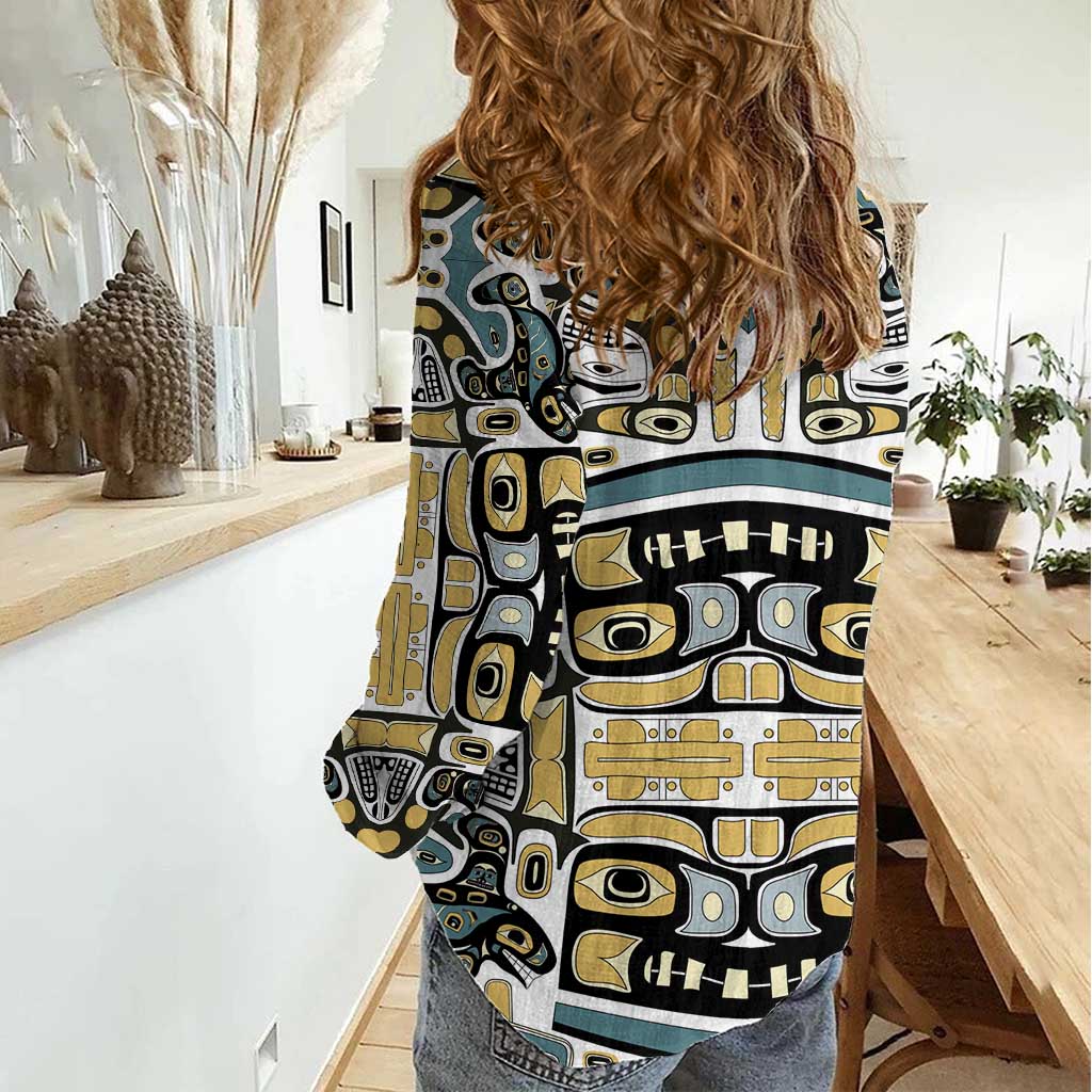 Canada Chilkat Pattern Women Casual Shirt Haida Spirit