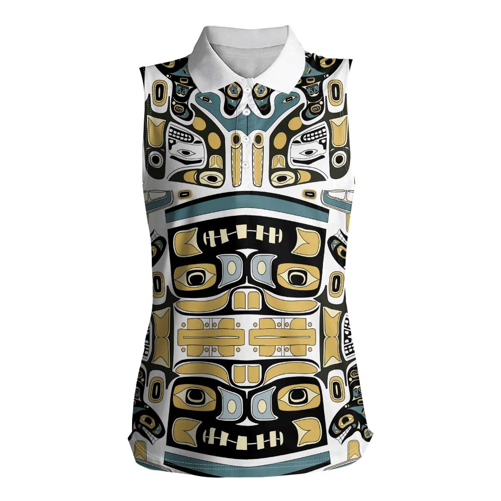 Canada Chilkat Pattern Women Sleeveless Polo Shirt Haida Spirit