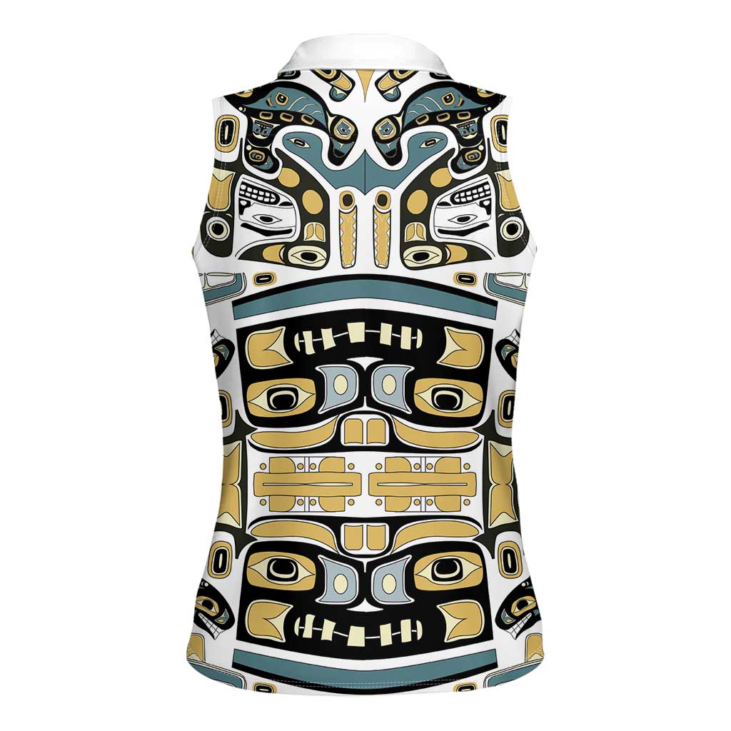 Canada Chilkat Pattern Women Sleeveless Polo Shirt Haida Spirit