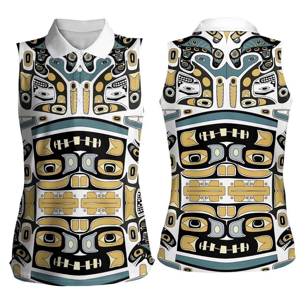 Canada Chilkat Pattern Women Sleeveless Polo Shirt Haida Spirit