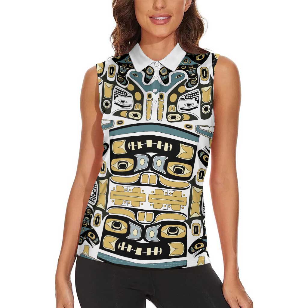 Canada Chilkat Pattern Women Sleeveless Polo Shirt Haida Spirit