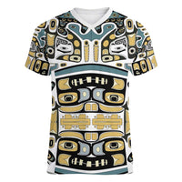 Canada Chilkat Pattern Women V-Neck T-Shirt Haida Spirit