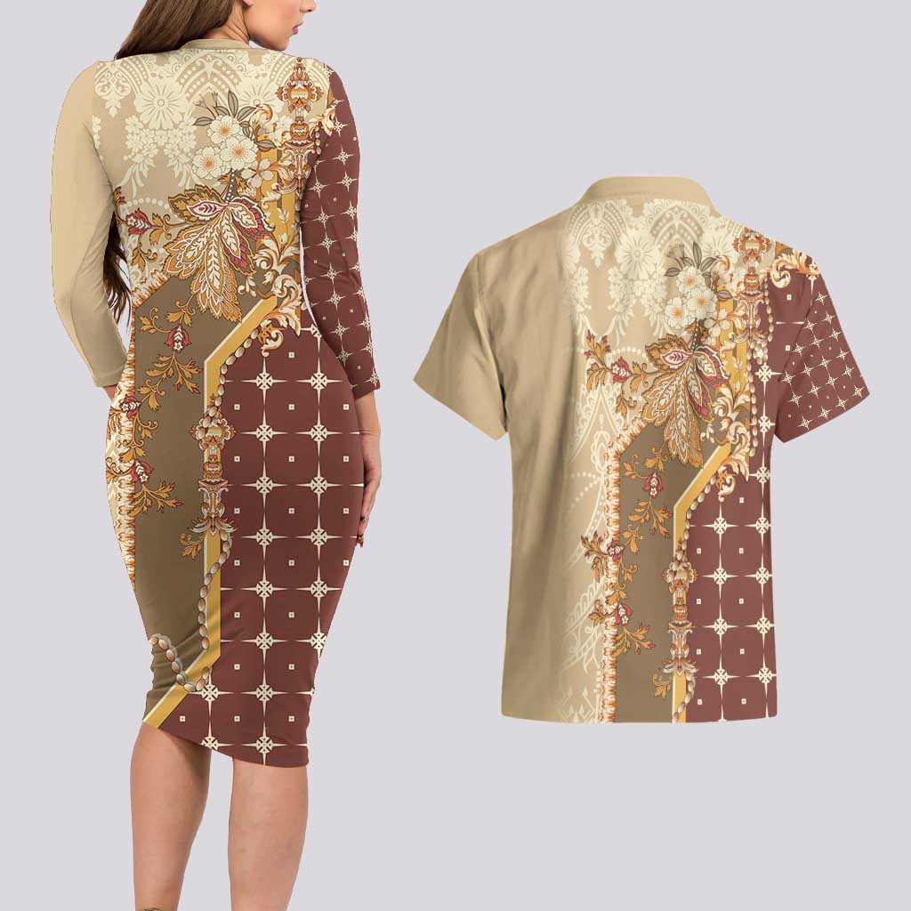 Mughal Empire Motif Unique Couples Matching Long Sleeve Bodycon Dress and Hawaiian Shirt