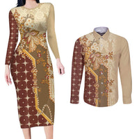 Mughal Empire Motif Unique Couples Matching Long Sleeve Bodycon Dress and Long Sleeve Button Shirt