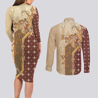 Mughal Empire Motif Unique Couples Matching Long Sleeve Bodycon Dress and Long Sleeve Button Shirt