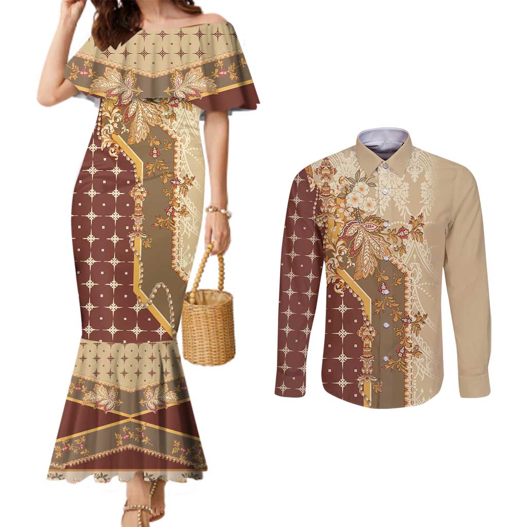 Mughal Empire Motif Unique Couples Matching Mermaid Dress and Long Sleeve Button Shirt