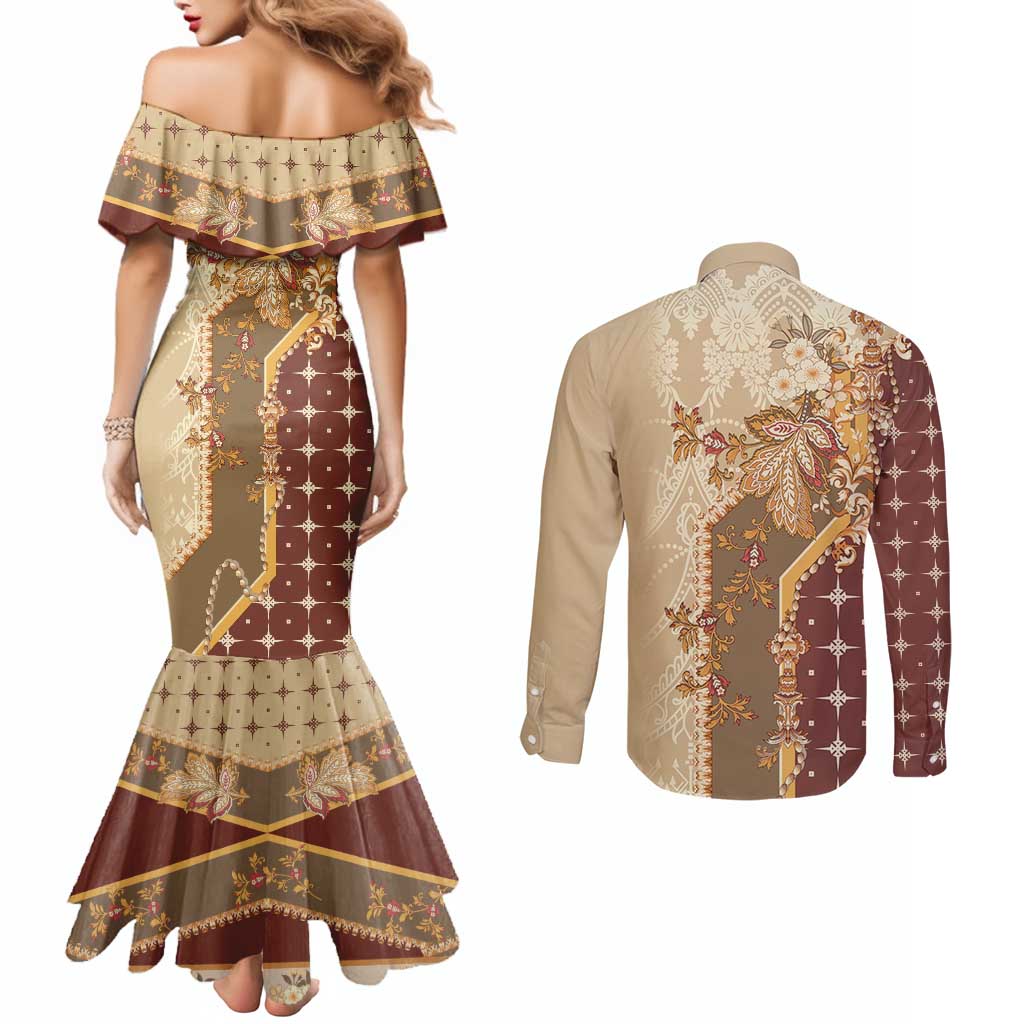 Mughal Empire Motif Unique Couples Matching Mermaid Dress and Long Sleeve Button Shirt