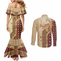 Mughal Empire Motif Unique Couples Matching Mermaid Dress and Long Sleeve Button Shirt