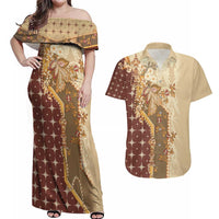 Mughal Empire Motif Unique Couples Matching Off Shoulder Maxi Dress and Hawaiian Shirt