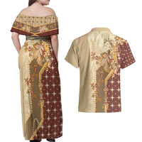 Mughal Empire Motif Unique Couples Matching Off Shoulder Maxi Dress and Hawaiian Shirt