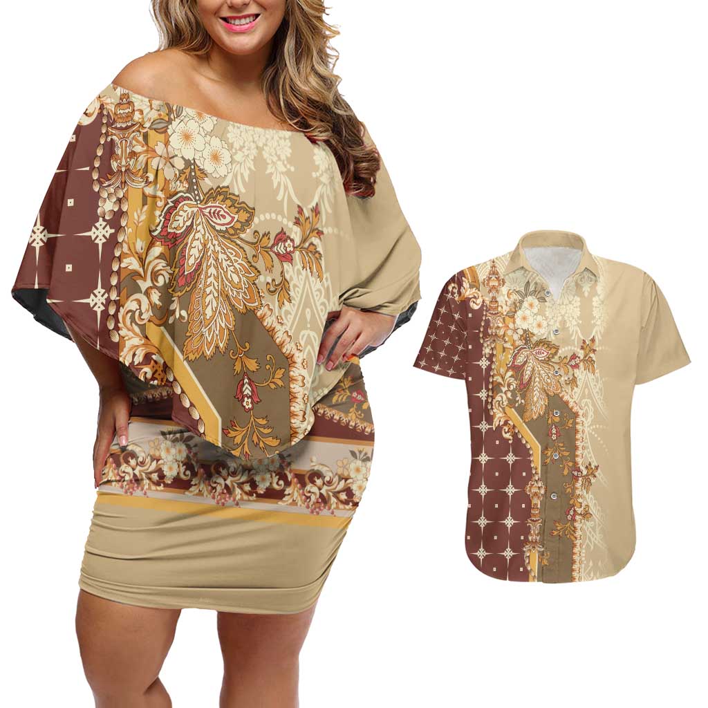 Mughal Empire Motif Unique Couples Matching Off Shoulder Short Dress and Hawaiian Shirt