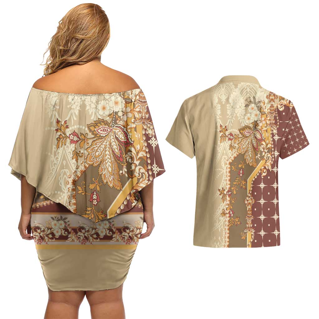 Mughal Empire Motif Unique Couples Matching Off Shoulder Short Dress and Hawaiian Shirt