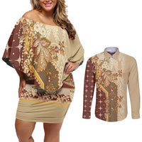 Mughal Empire Motif Unique Couples Matching Off Shoulder Short Dress and Long Sleeve Button Shirt