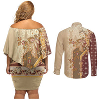 Mughal Empire Motif Unique Couples Matching Off Shoulder Short Dress and Long Sleeve Button Shirt