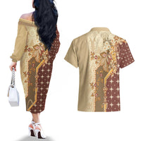 Mughal Empire Motif Unique Couples Matching Off The Shoulder Long Sleeve Dress and Hawaiian Shirt