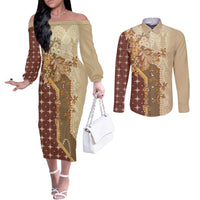 Mughal Empire Motif Unique Couples Matching Off The Shoulder Long Sleeve Dress and Long Sleeve Button Shirt