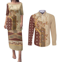 Mughal Empire Motif Unique Couples Matching Puletasi and Long Sleeve Button Shirt