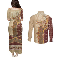 Mughal Empire Motif Unique Couples Matching Puletasi and Long Sleeve Button Shirt