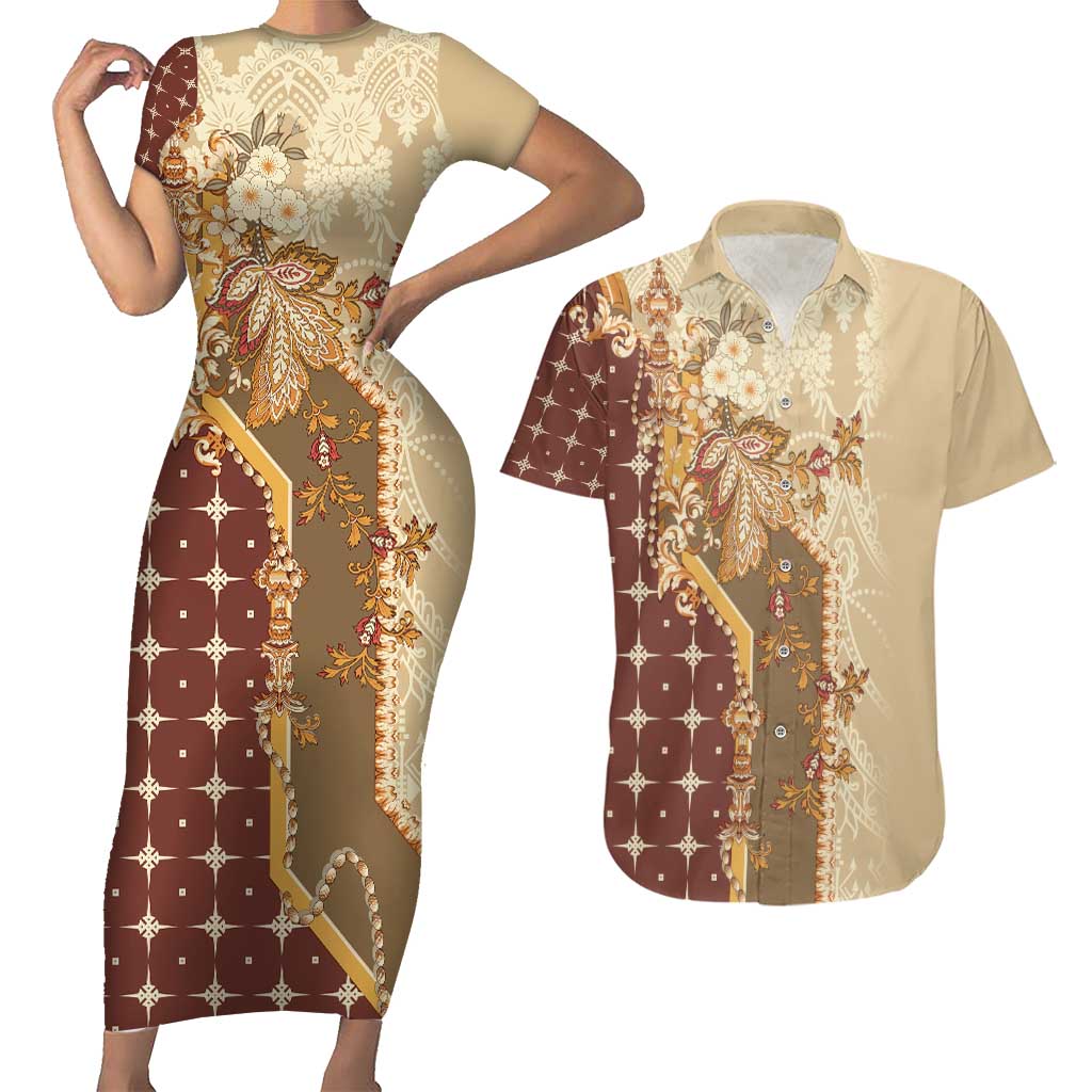 Mughal Empire Motif Unique Couples Matching Short Sleeve Bodycon Dress and Hawaiian Shirt