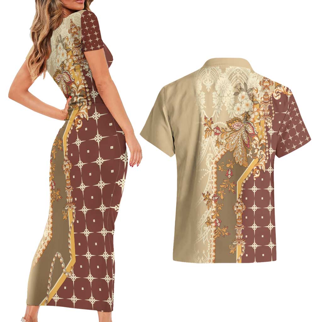 Mughal Empire Motif Unique Couples Matching Short Sleeve Bodycon Dress and Hawaiian Shirt