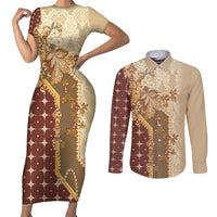 Mughal Empire Motif Unique Couples Matching Short Sleeve Bodycon Dress and Long Sleeve Button Shirt