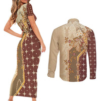 Mughal Empire Motif Unique Couples Matching Short Sleeve Bodycon Dress and Long Sleeve Button Shirt