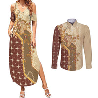 Mughal Empire Motif Unique Couples Matching Summer Maxi Dress and Long Sleeve Button Shirt