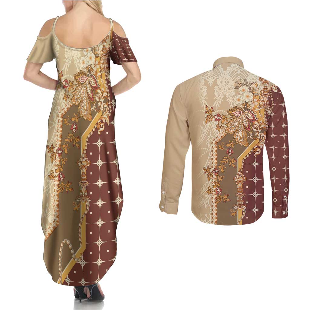 Mughal Empire Motif Unique Couples Matching Summer Maxi Dress and Long Sleeve Button Shirt