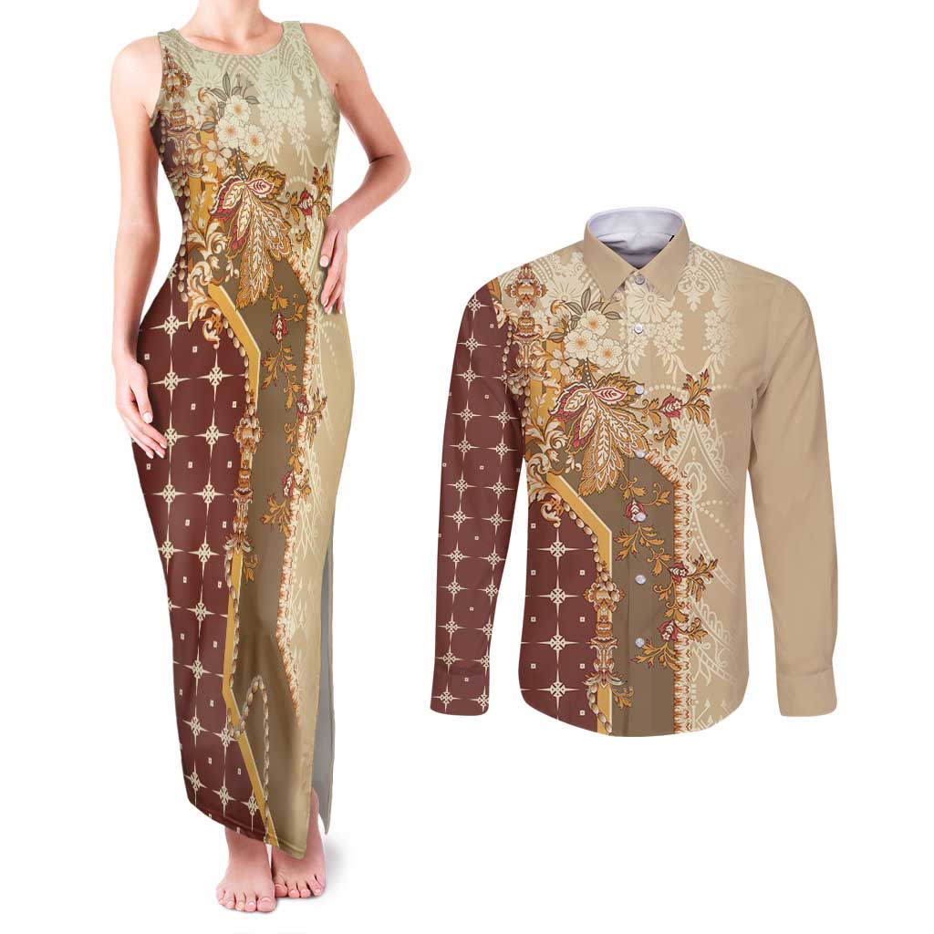 Mughal Empire Motif Unique Couples Matching Tank Maxi Dress and Long Sleeve Button Shirt