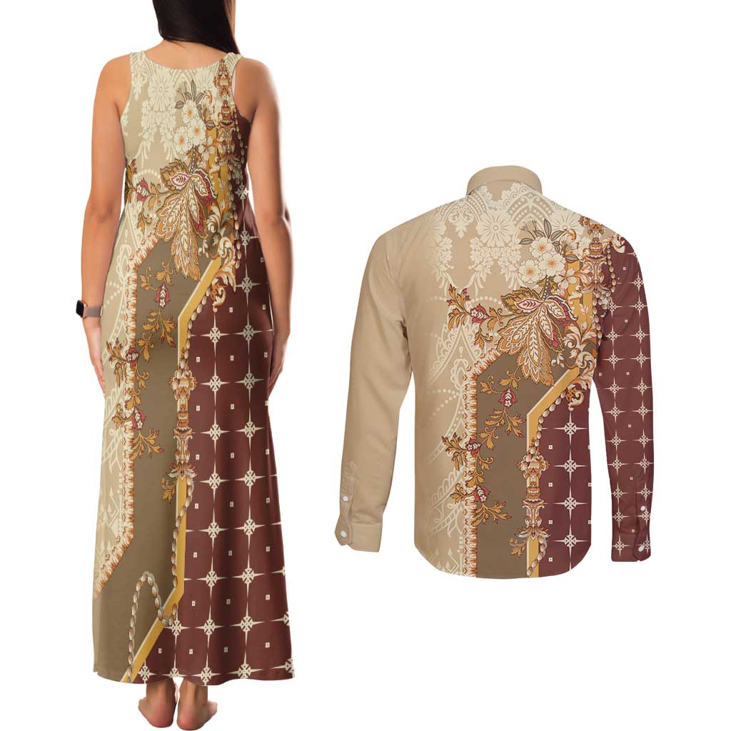 Mughal Empire Motif Unique Couples Matching Tank Maxi Dress and Long Sleeve Button Shirt