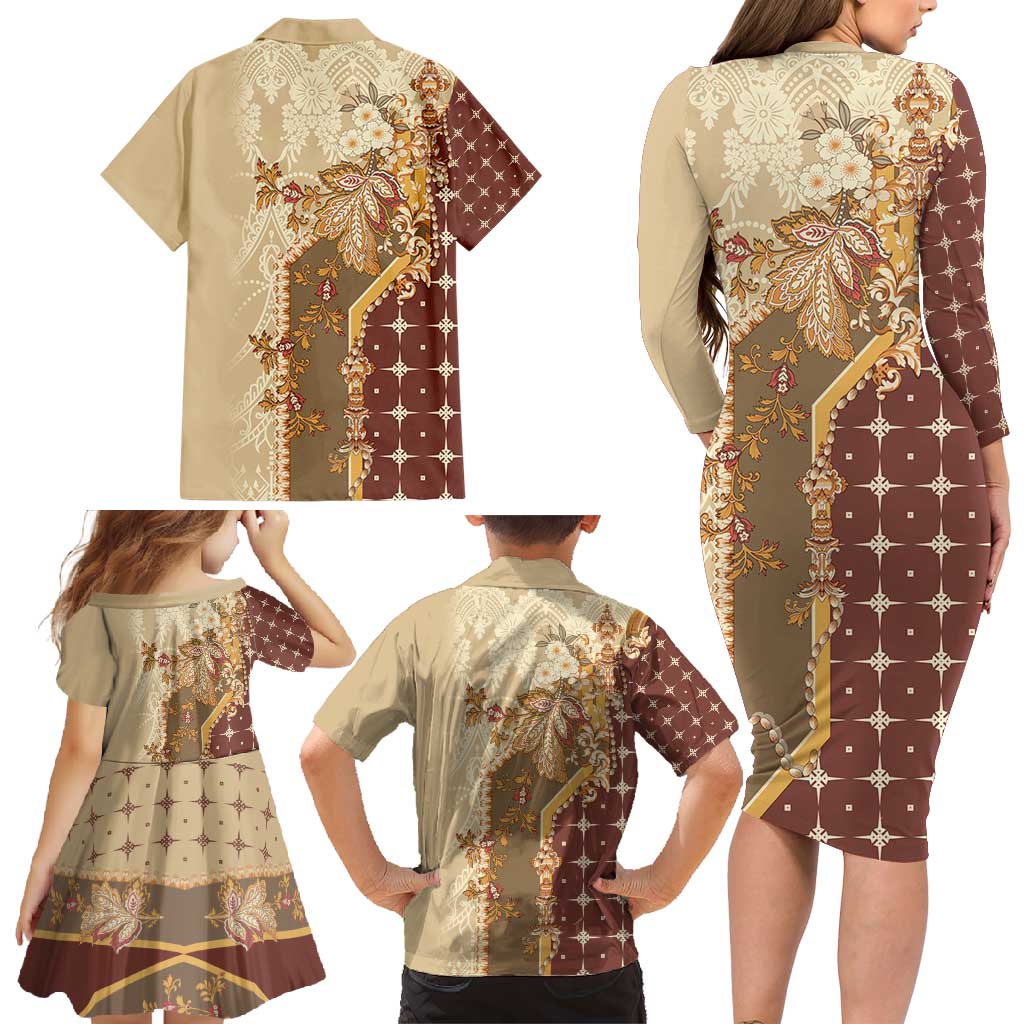 Mughal Empire Motif Unique Family Matching Long Sleeve Bodycon Dress and Hawaiian Shirt