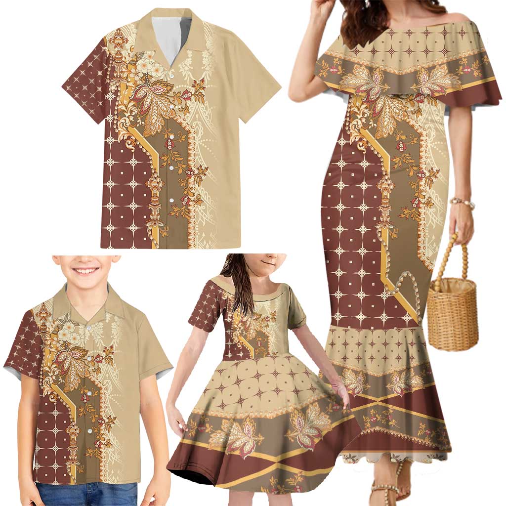 Mughal Empire Motif Unique Family Matching Mermaid Dress and Hawaiian Shirt