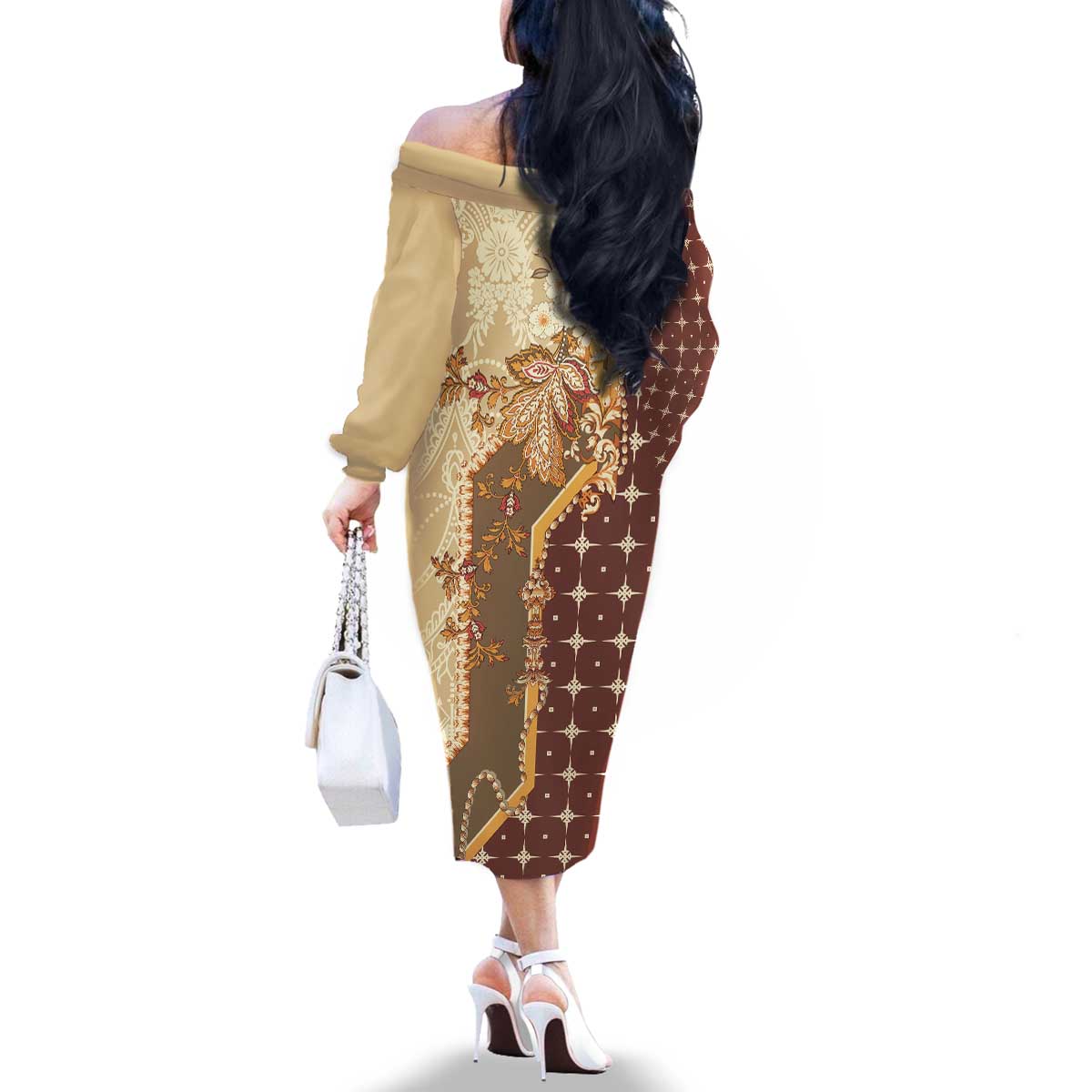 Mughal Empire Motif Unique Family Matching Off The Shoulder Long Sleeve Dress and Hawaiian Shirt