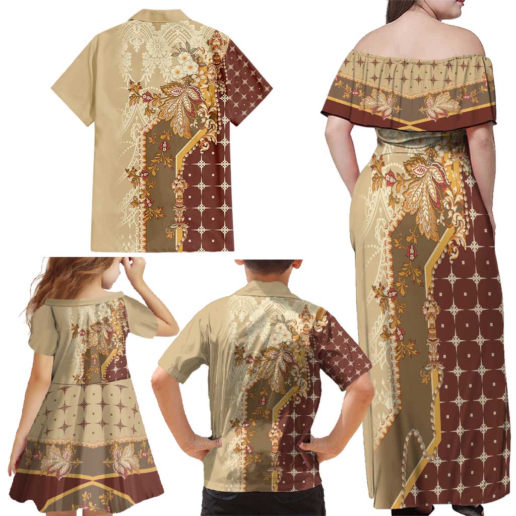 Mughal Empire Motif Unique Family Matching Off Shoulder Maxi Dress and Hawaiian Shirt
