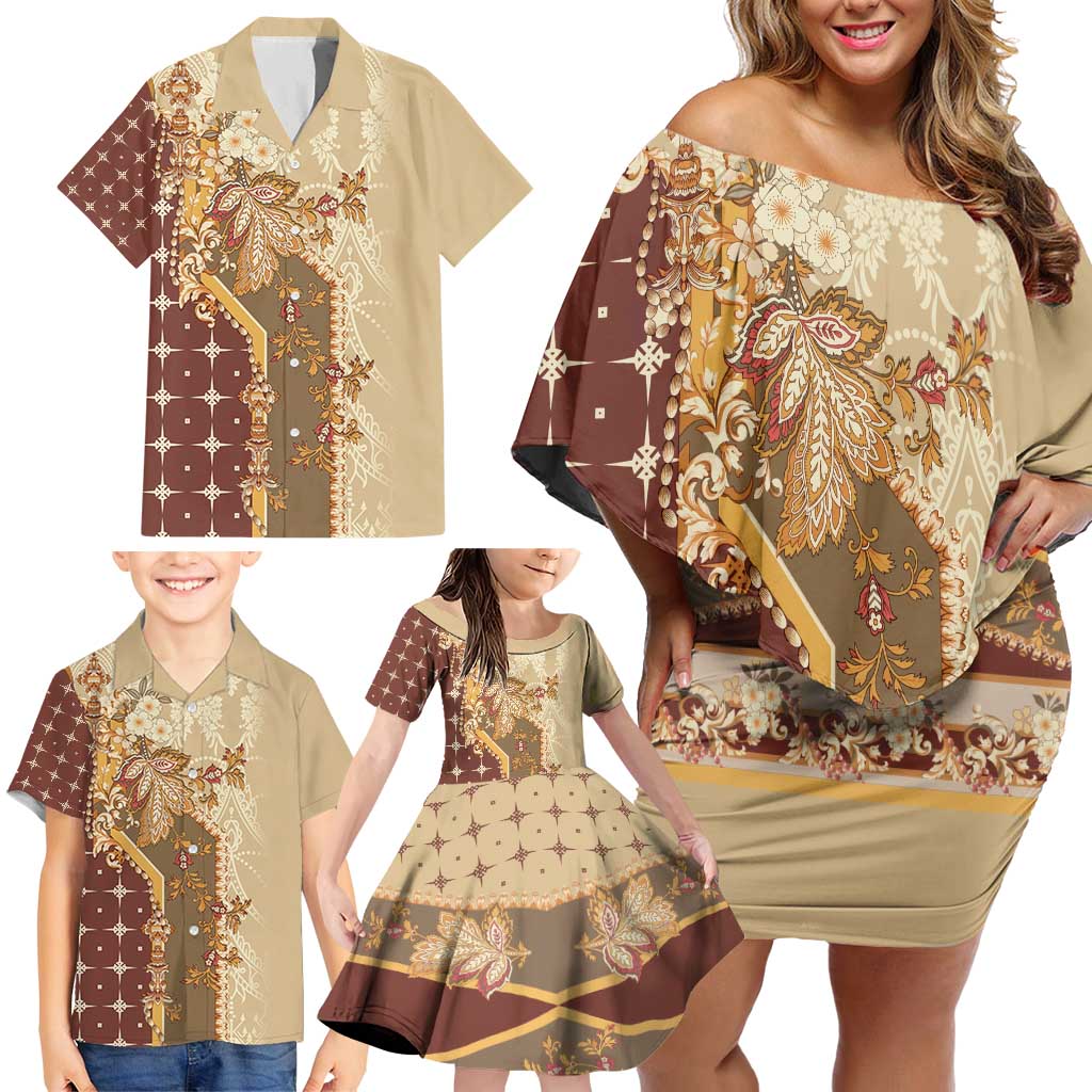 Mughal Empire Motif Unique Family Matching Off Shoulder Short Dress and Hawaiian Shirt