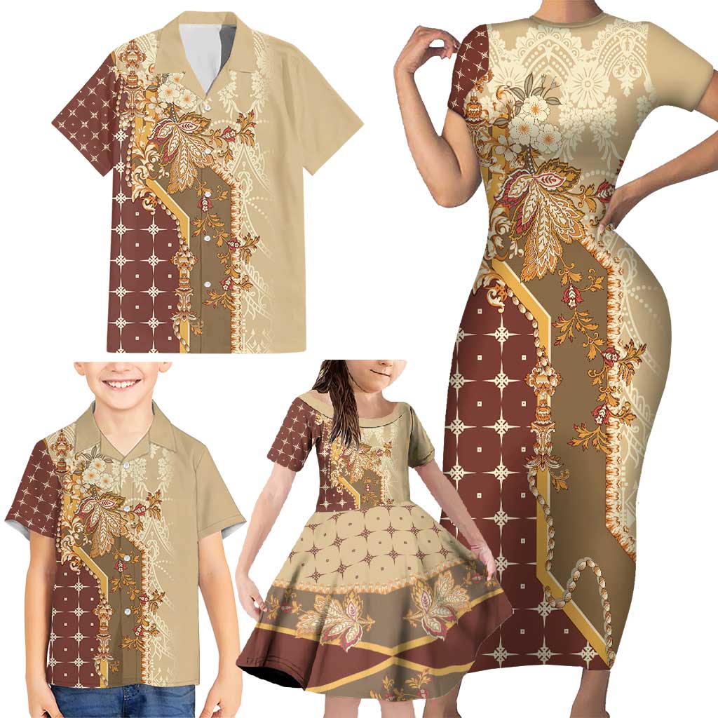 Mughal Empire Motif Unique Family Matching Short Sleeve Bodycon Dress and Hawaiian Shirt