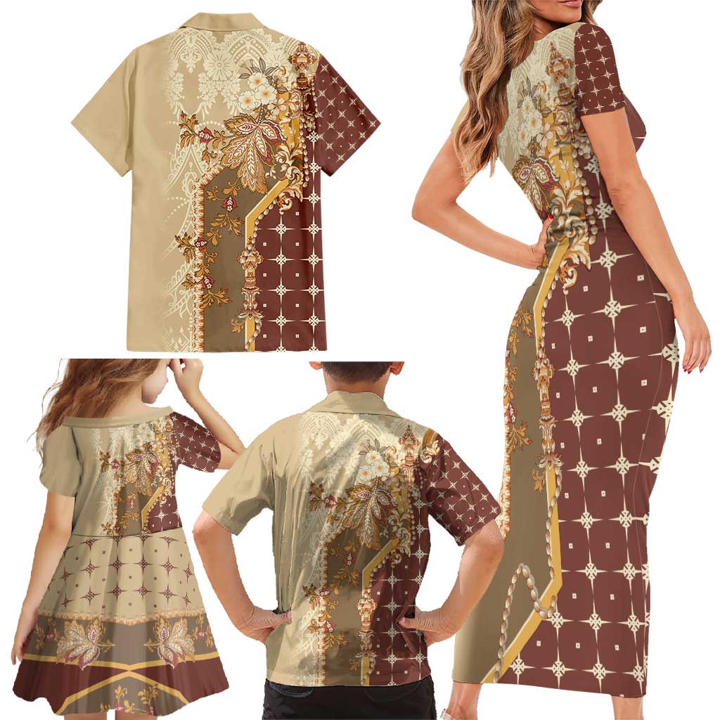 Mughal Empire Motif Unique Family Matching Short Sleeve Bodycon Dress and Hawaiian Shirt
