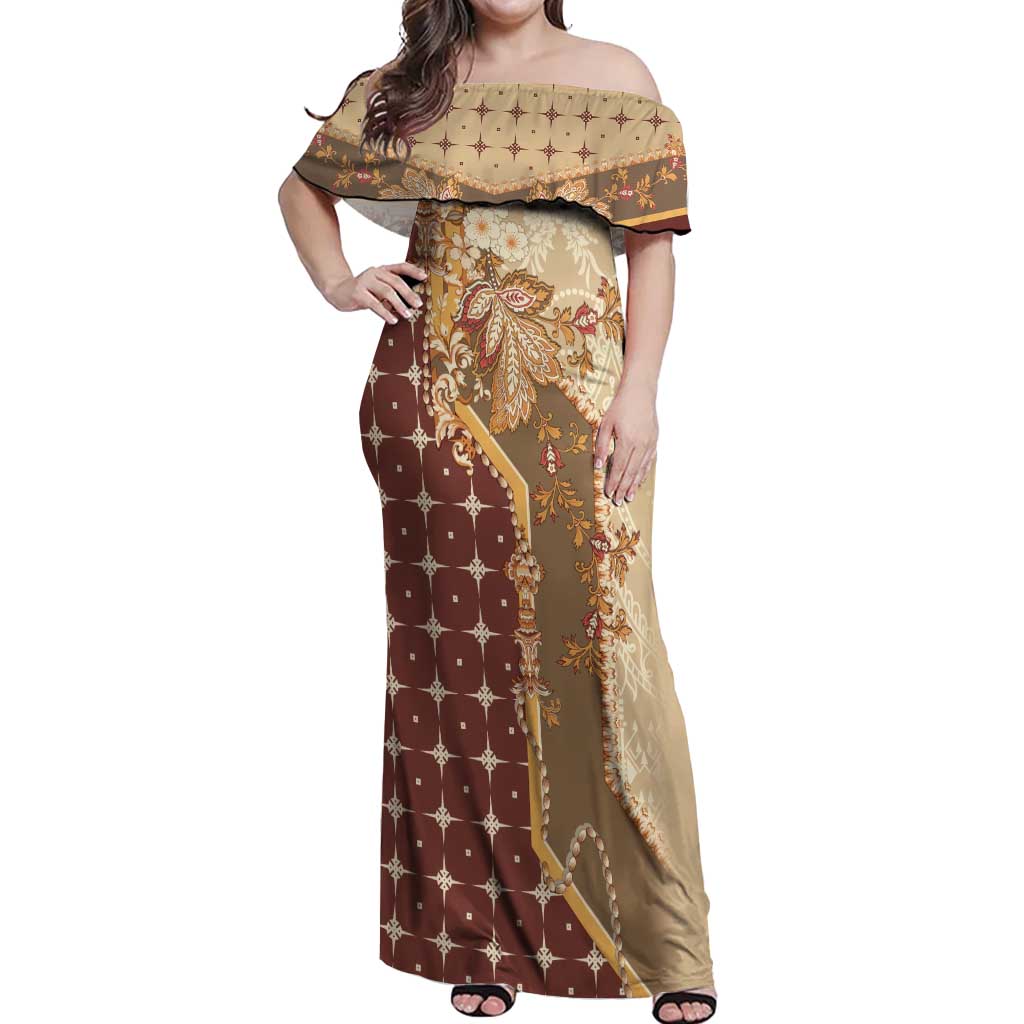 Mughal Empire Motif Unique Off Shoulder Maxi Dress