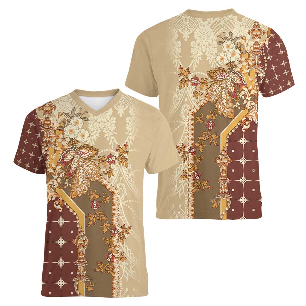 Mughal Empire Motif Unique Women V-Neck T-Shirt